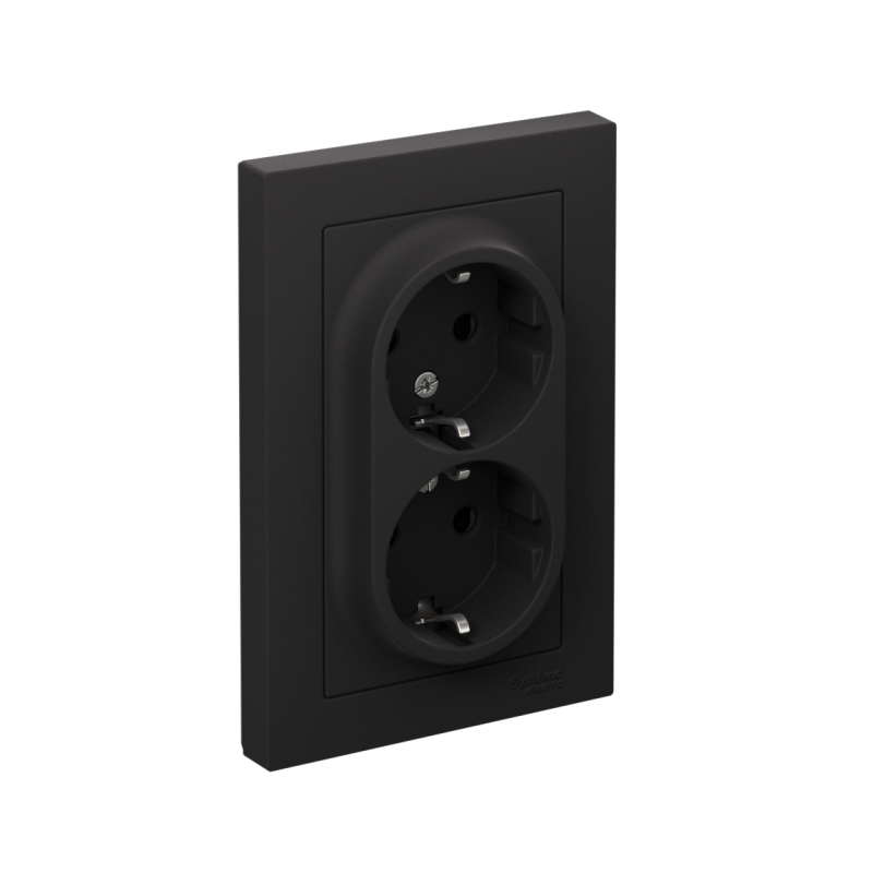 Розетка 2-м СП AtlasDesign 16А IP20 с заземл. защ. шторки в сборе карбон SE ATN001026