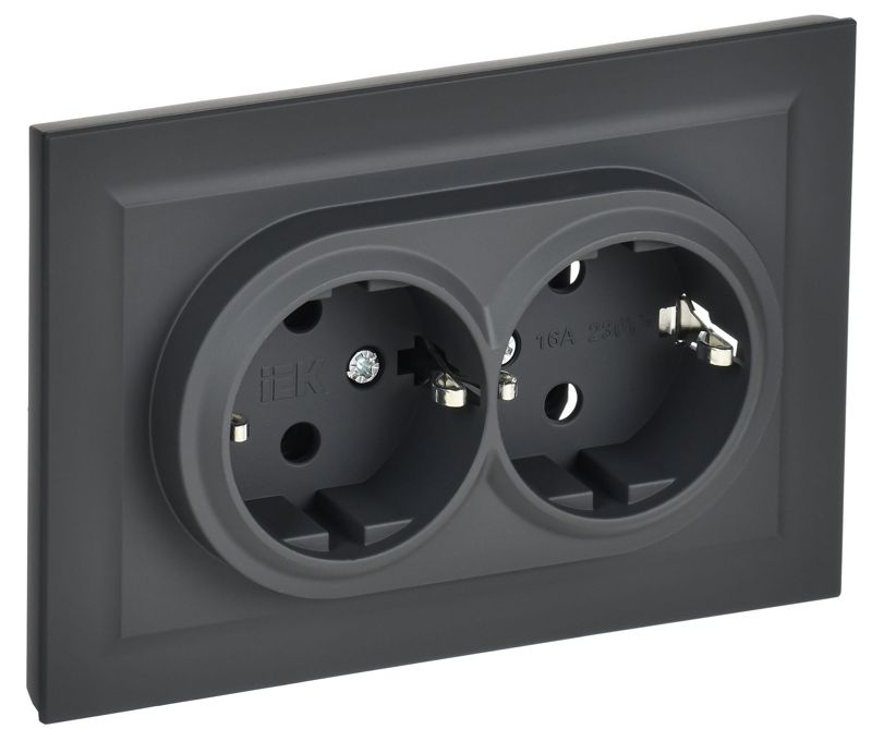 Розетка 2-м СП BRITE РС12-3-БрГ 16А в сборе с заземл. без защ. шторок графит IEK BR-R21-16-K53-F