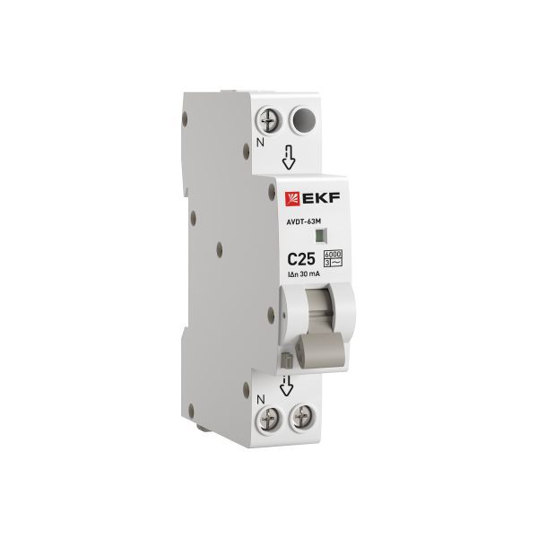 Выключатель автоматический дифференциального тока 1мод. C 25А 30мА тип AC 6кА АВДТ-63М электрон. PROxima EKF DA63M-25-30