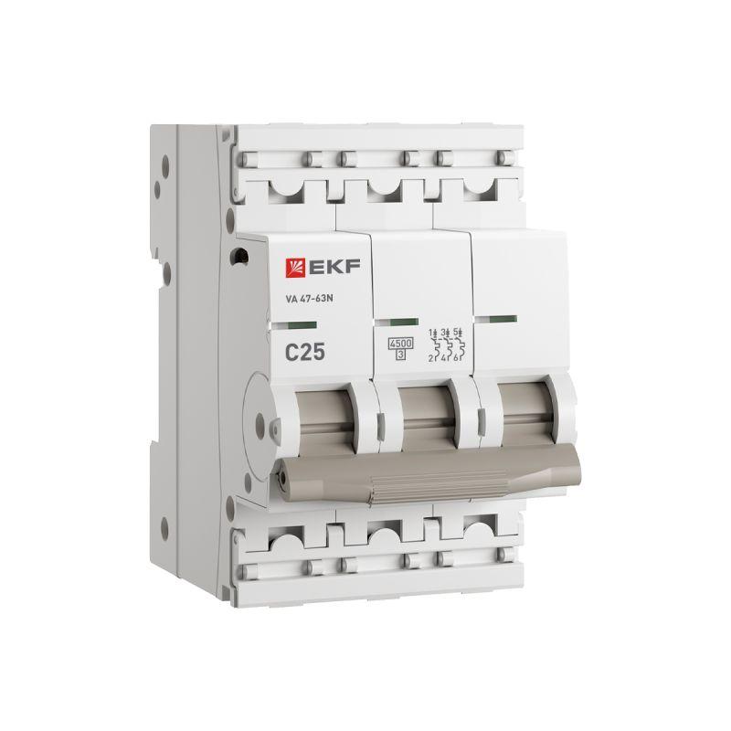 Выключатель автоматический модульный 3п 25А C 4.5кА ВА 47-63N PROxima EKF M634325C