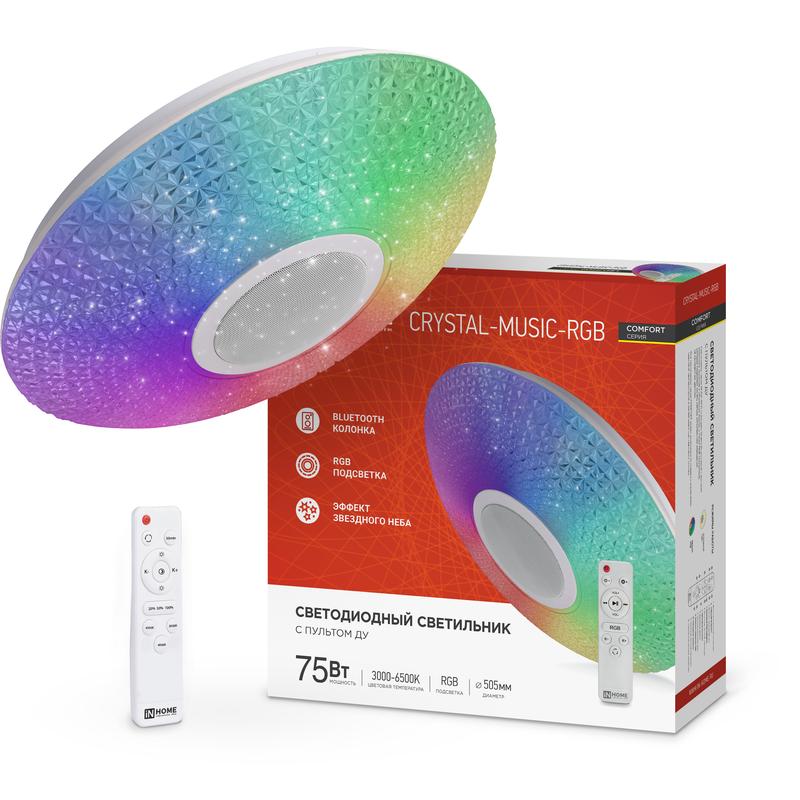 Светильник светодиодный COMFORT CRYSTAL-MUSIC-RGB 75Вт 230В 3000-6500К 6000лм 505х125мм с пультом ДУ IN HOME 4690612044569