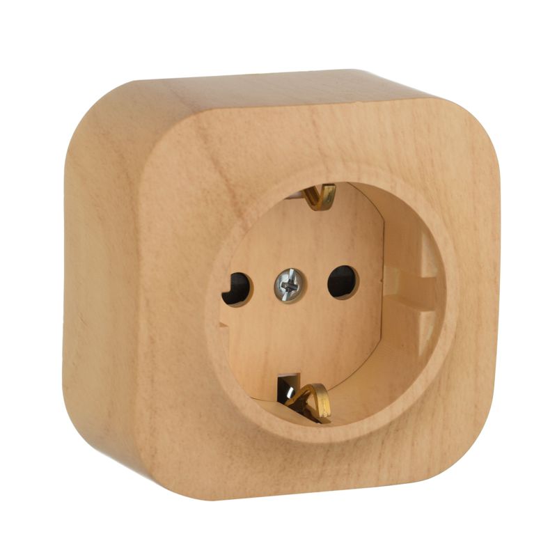 Розетка 1-м ОП Quteo 16А IP20 250В 2P+E с заземл. защ. шторки дерево IEK 782280