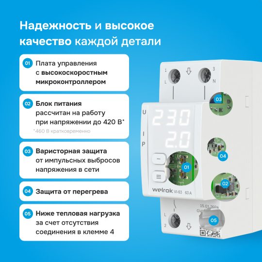Реле напряжения с контролем тока Welrok VI - 32 A - Реле напряжения с контролем тока Welrok VI-32