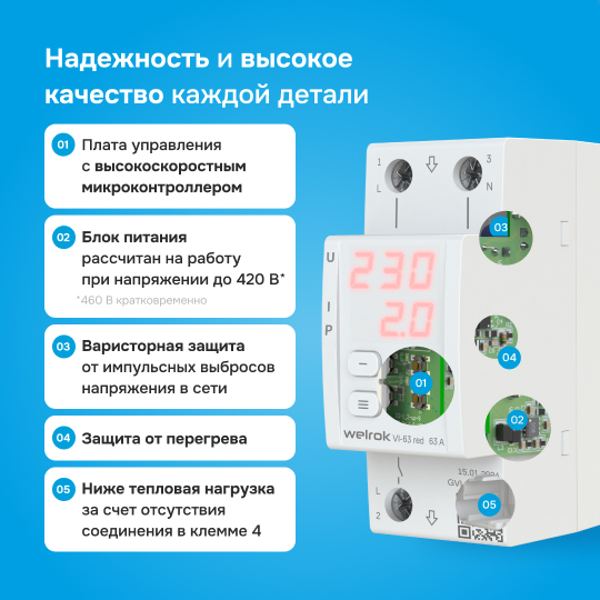 Реле напряжения с контролем тока Welrok VI red - 40 A - Реле напряжения с контролем тока Welrok VI-40 red