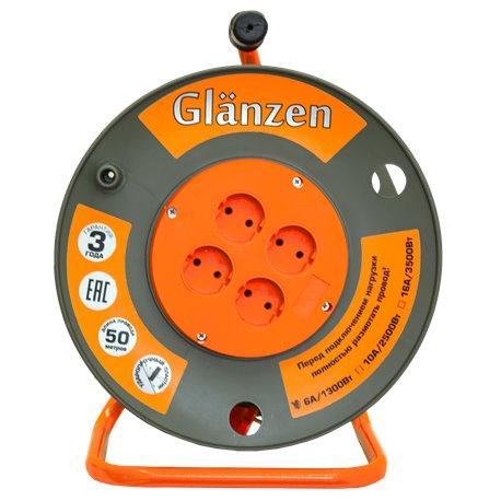 Удлинитель силовой на катушке GLANZEN 4 гн. ПВС 2х0,75 ЕВ-50-001